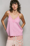 POL Lace Detail V-Neck Textured Knit Cami CANDY PINK