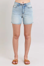 Judy Blue Full Size 2 Button Denim Shorts with Pockets Plus Size Light