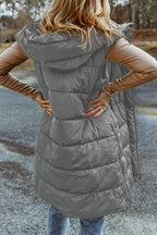 Black Hooded Long Quilted Vest Coat