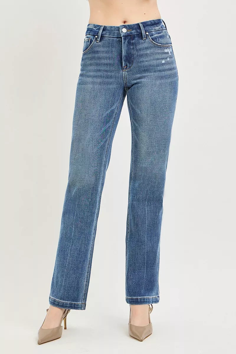 RISEN Tummy Control 4way Stretch Mid Rise Straight Crease Line Medium