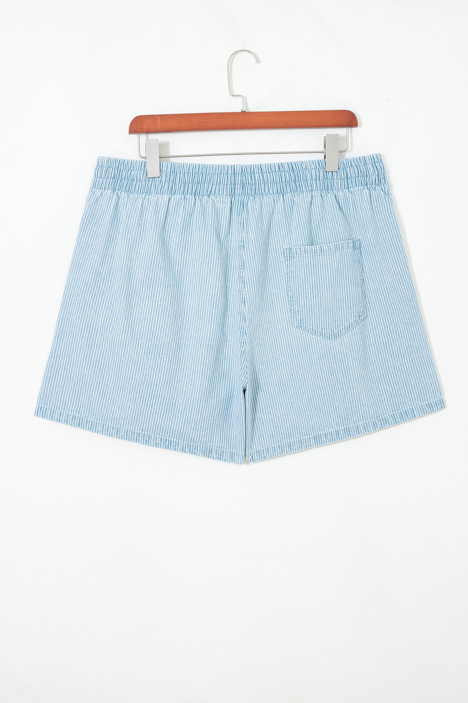 Sky Blue Stripe Plus Size Contrast Drawstring Elastic Waist Denim Shorts