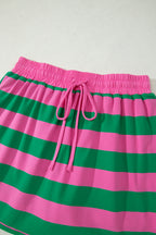 Rose Stripe Dolman Tee Drawstring Skort Athletic 2pcs Set