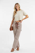 BiBi Drawstring Striped Twill Barrel Pants