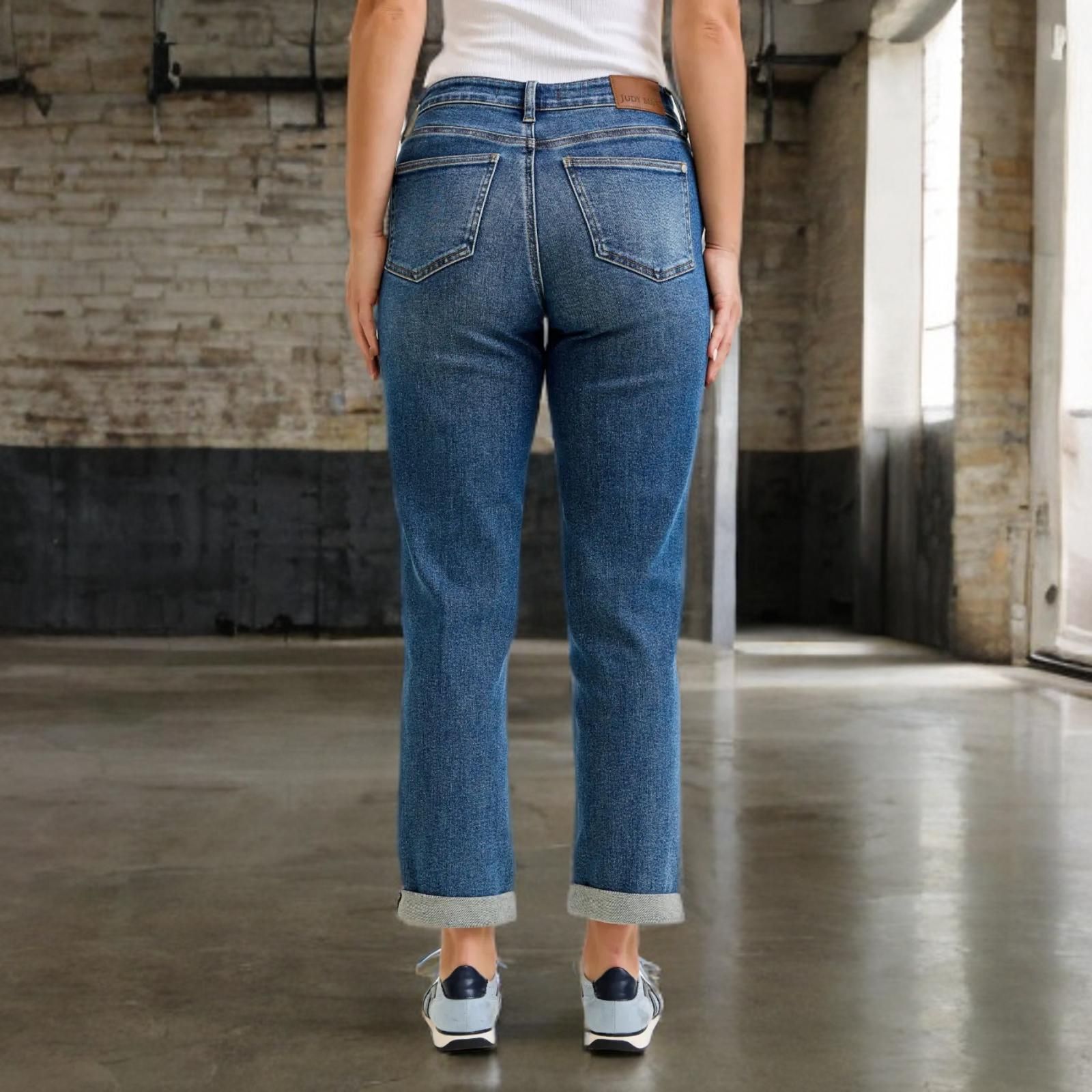 Judy Blue Mid Rise Embroidered Repair Patch Vintage Boyfriend Denim Jeans 881071