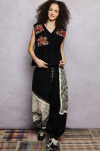 POL Floral Patch Ruffled Sleeveless Top with Raw Edge Detail