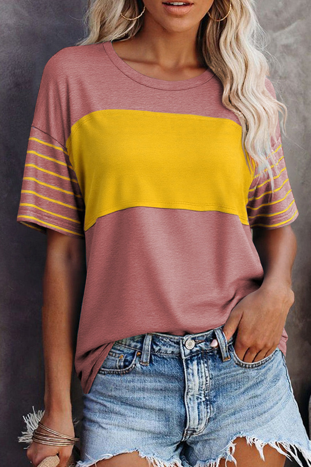 Red Dahlia Color Block Striped Detail Loose T Shirt Red Dahlia 75%Polyester+20%Viscose+5%Elastane