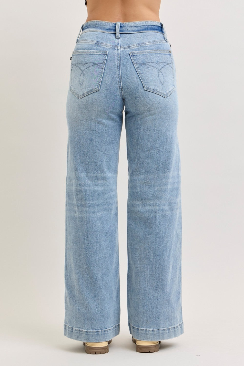 Judy Blue Mid Rise Retro Fold-over Waistband Wide Leg Denim Jeans 881104