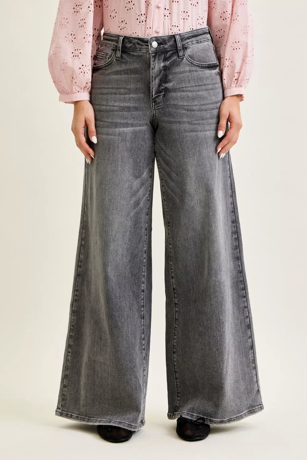 Judy Blue Mid Rise Palazzo Split Back Yoke GRY