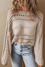 Smoke Gray Hollow-out Cable Knit Cropped Sweater Smoke Gray 60%Cotton+40%Acrylic