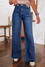 Sail Blue Wide Leg Pocketed High Waist Jeans Sail Blue 71%Cotton+27.5%Polyester+1.5%Elastane