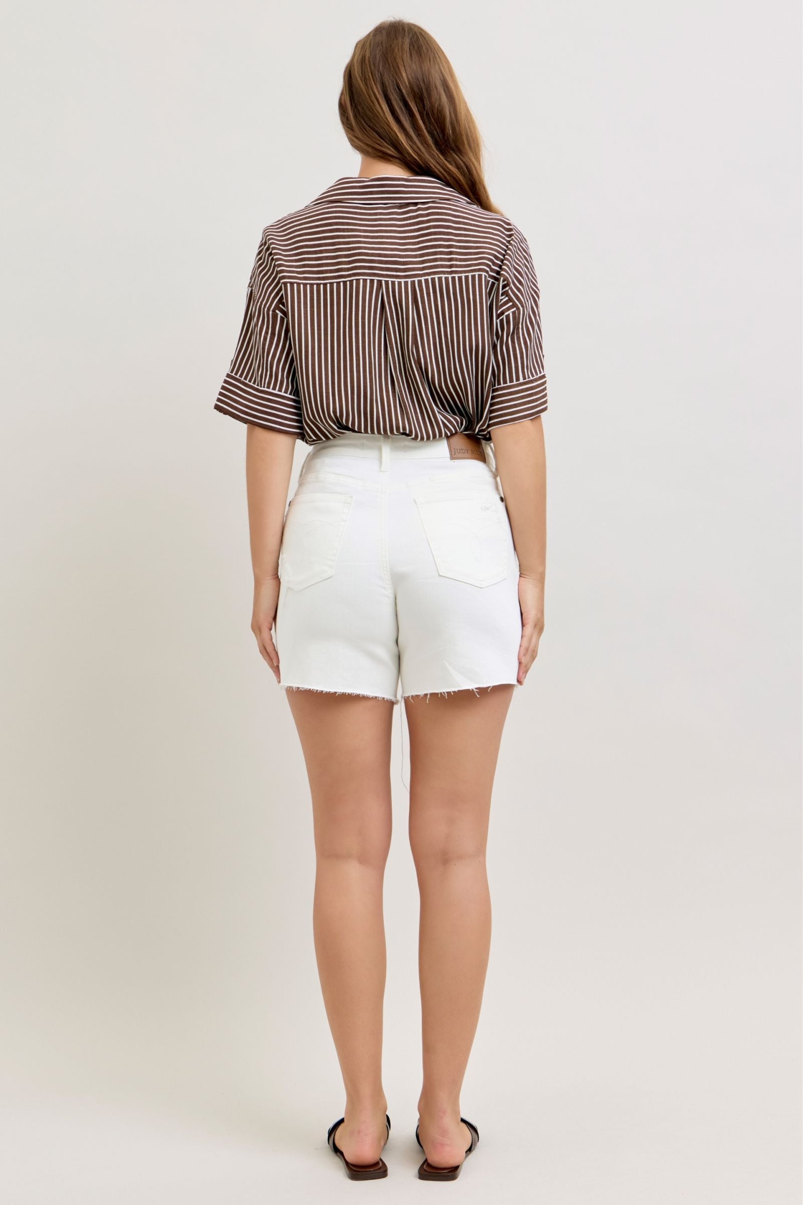 Judy Blue High Waist Rigid Magic White Cell Phone Pocket Dad Denim Short 150365