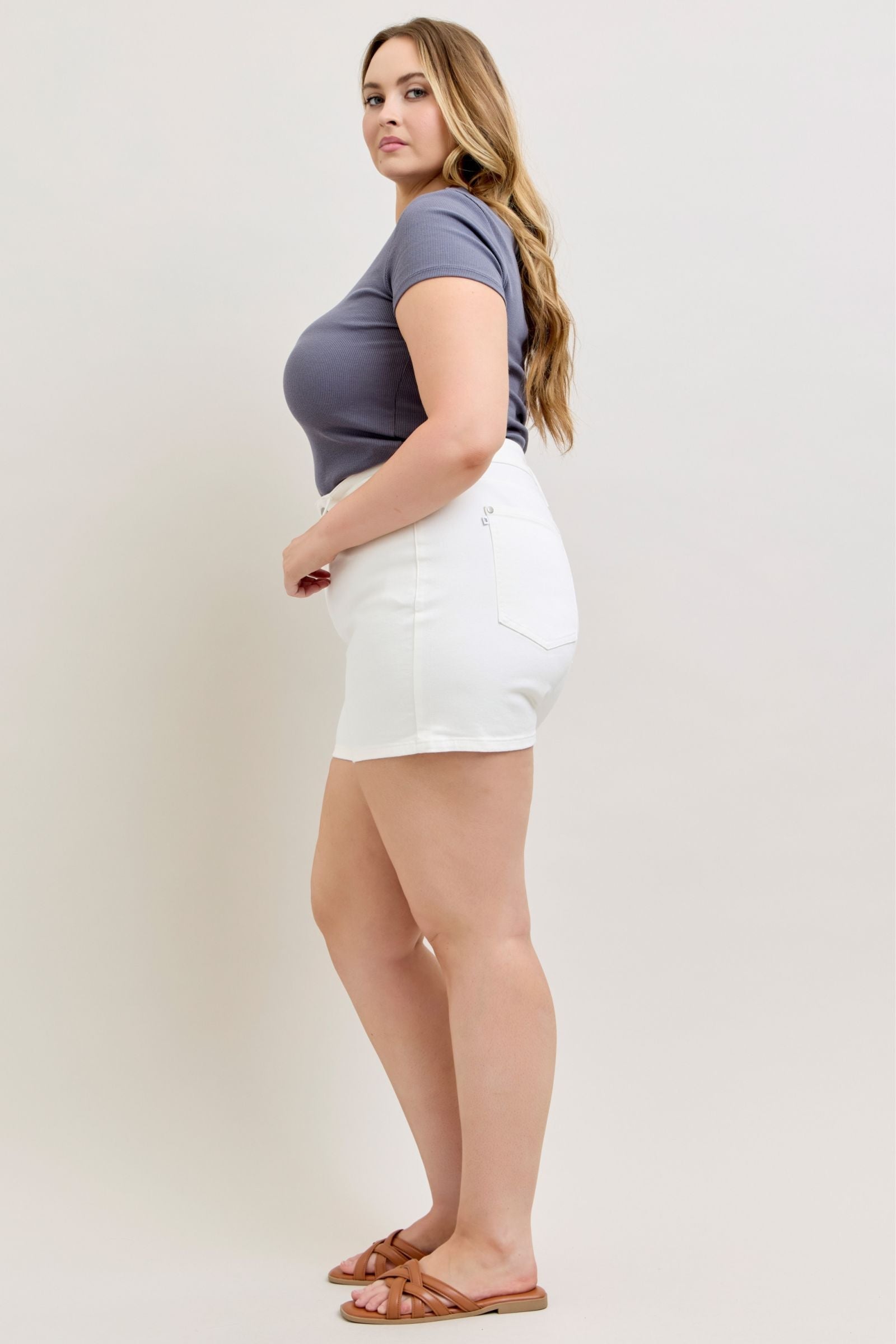 Judy Blue High Waist Slim White Denim Short 150362