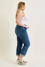 Judy Blue Mid Rise Embroidered Repair Patch Vintage Boyfriend Denim Jeans 881071