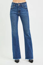Risen Jean - Mid-Rise Bootcut Jeans with Frayed Waistband and Hem Detail (32.5" Inseam) - PB21475 DARK