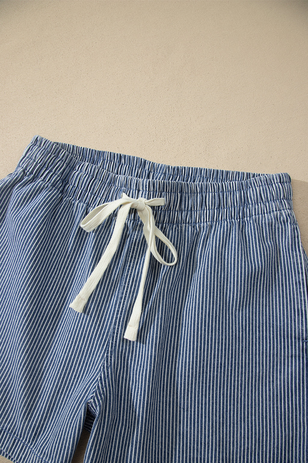 Sky Blue Stripe Drawstring Elastic Waist Casual Denim Shorts
