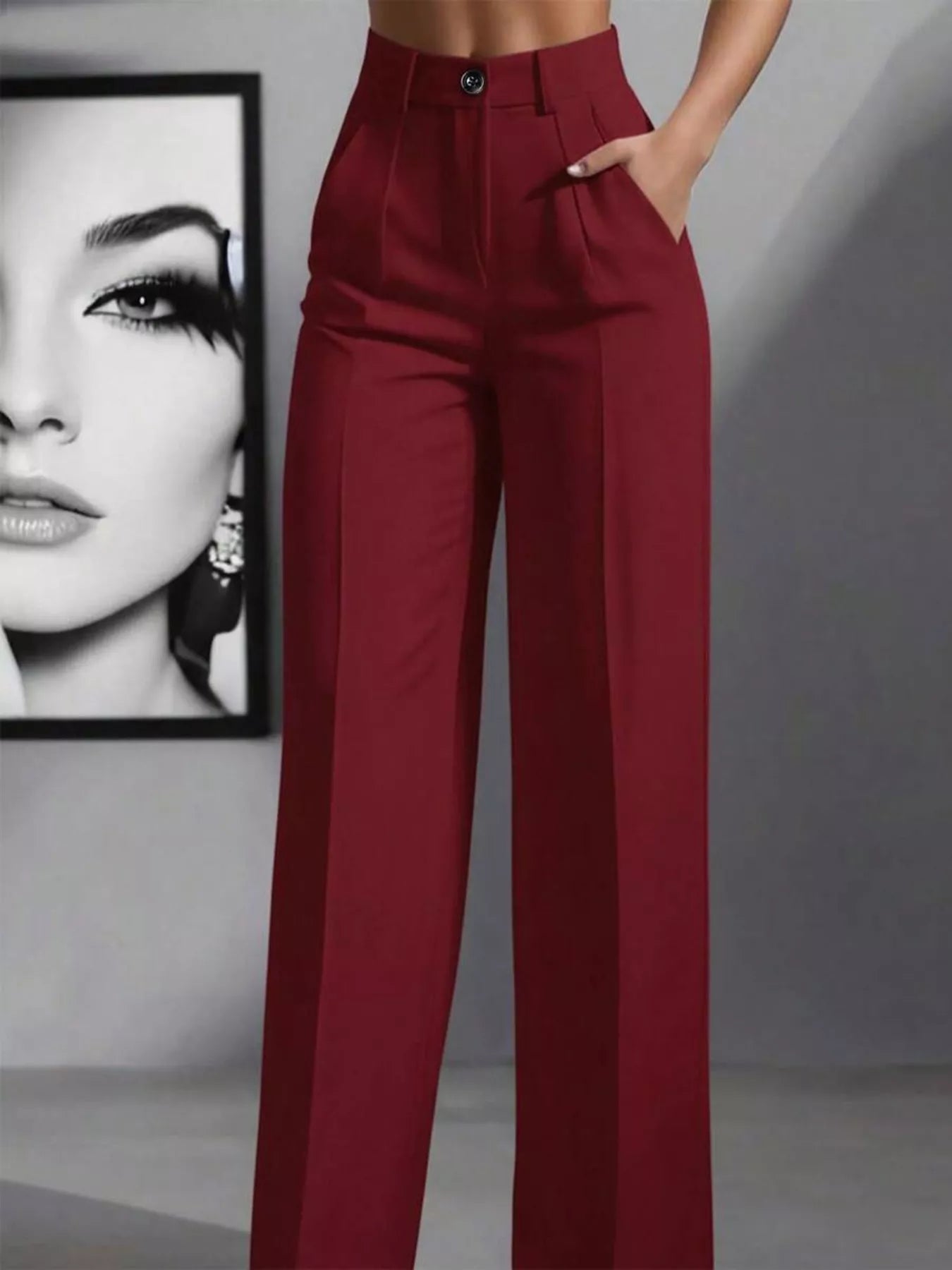 High-Waisted Wide Leg Pants Burgundy