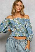 POL Floral Print Smocked Off-Shoulder Blouse BLUE MULTI