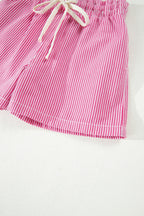 Sky Blue Stripe Drawstring Elastic Waist Casual Denim Shorts