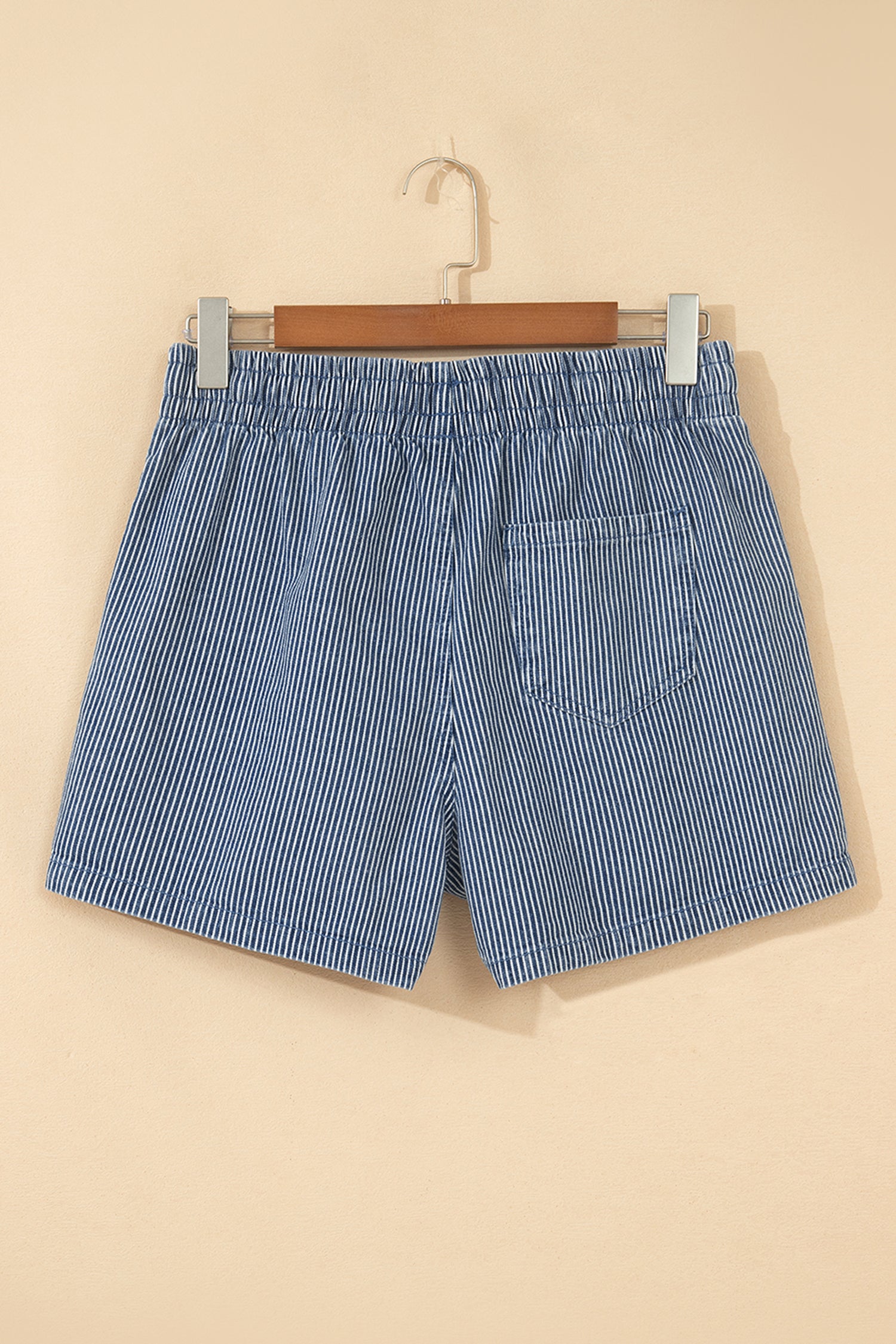 Sky Blue Stripe Drawstring Elastic Waist Casual Denim Shorts