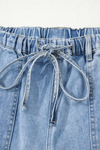 Gray Drawstring Seam Detail Raw Hem Wide Leg Jeans