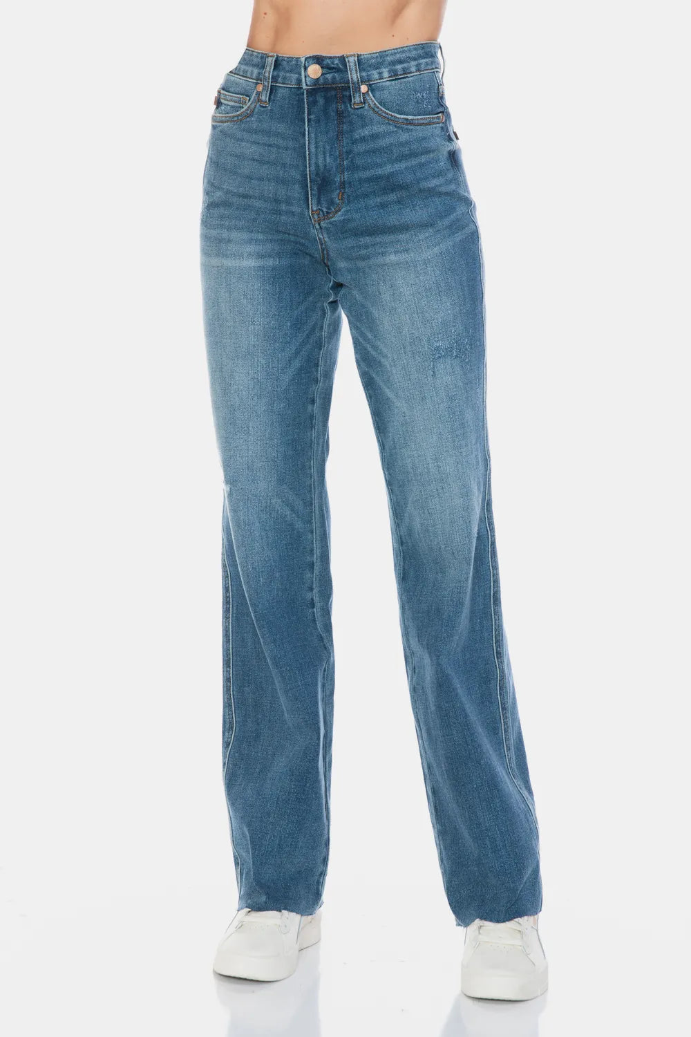 Judy Blue Tummy Control Cut Raw Hem Straight Jeans 88848