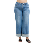 Judy Blue Mid Rise Fold Over Waistband Straight Denim Jeans 881100