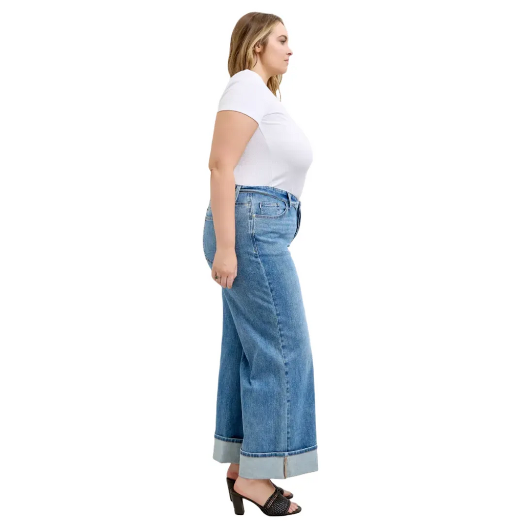 Judy Blue Mid Rise Fold Over Waistband Straight Denim Jeans 881100