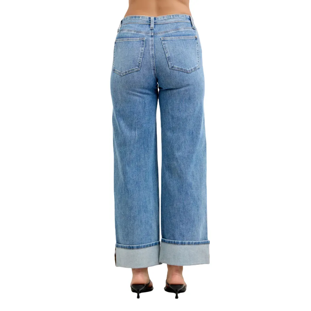 Judy Blue Mid Rise Fold Over Waistband Straight Denim Jeans 881100