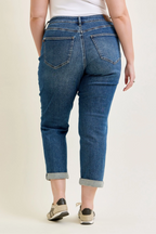 Judy Blue Mid Rise Embroidered Repair Patch Boyfriend Denim Jeans 881071