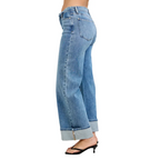 Judy Blue Mid Rise Fold Over Waistband Straight Denim Jeans 881100