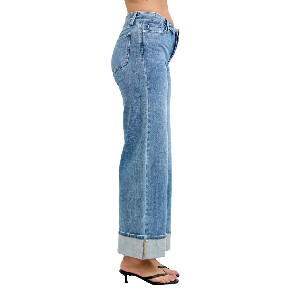 Judy Blue Mid Rise Fold Over Waistband Straight Denim Jeans 881100