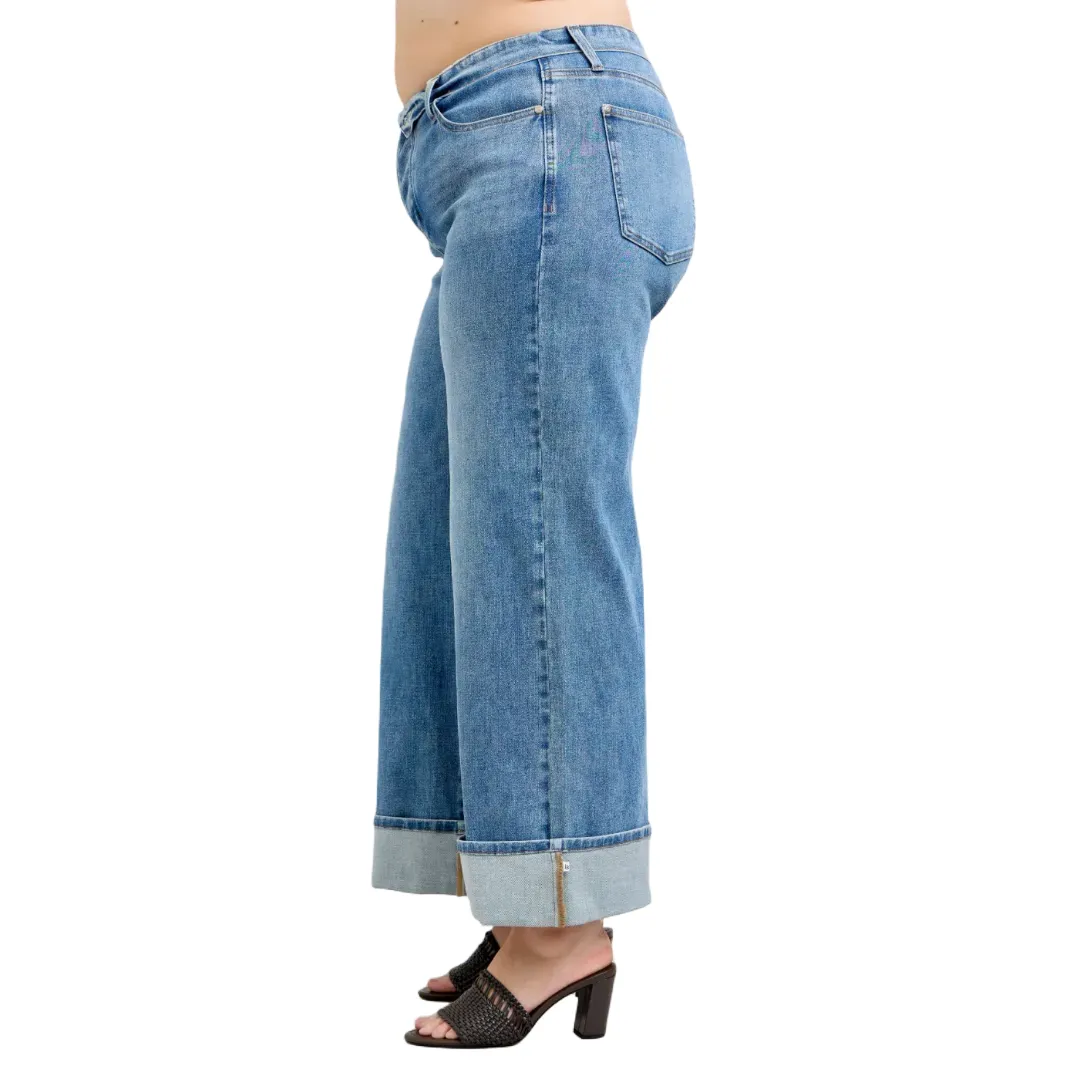 Judy Blue Mid Rise Fold Over Waistband Straight Denim Jeans 881100