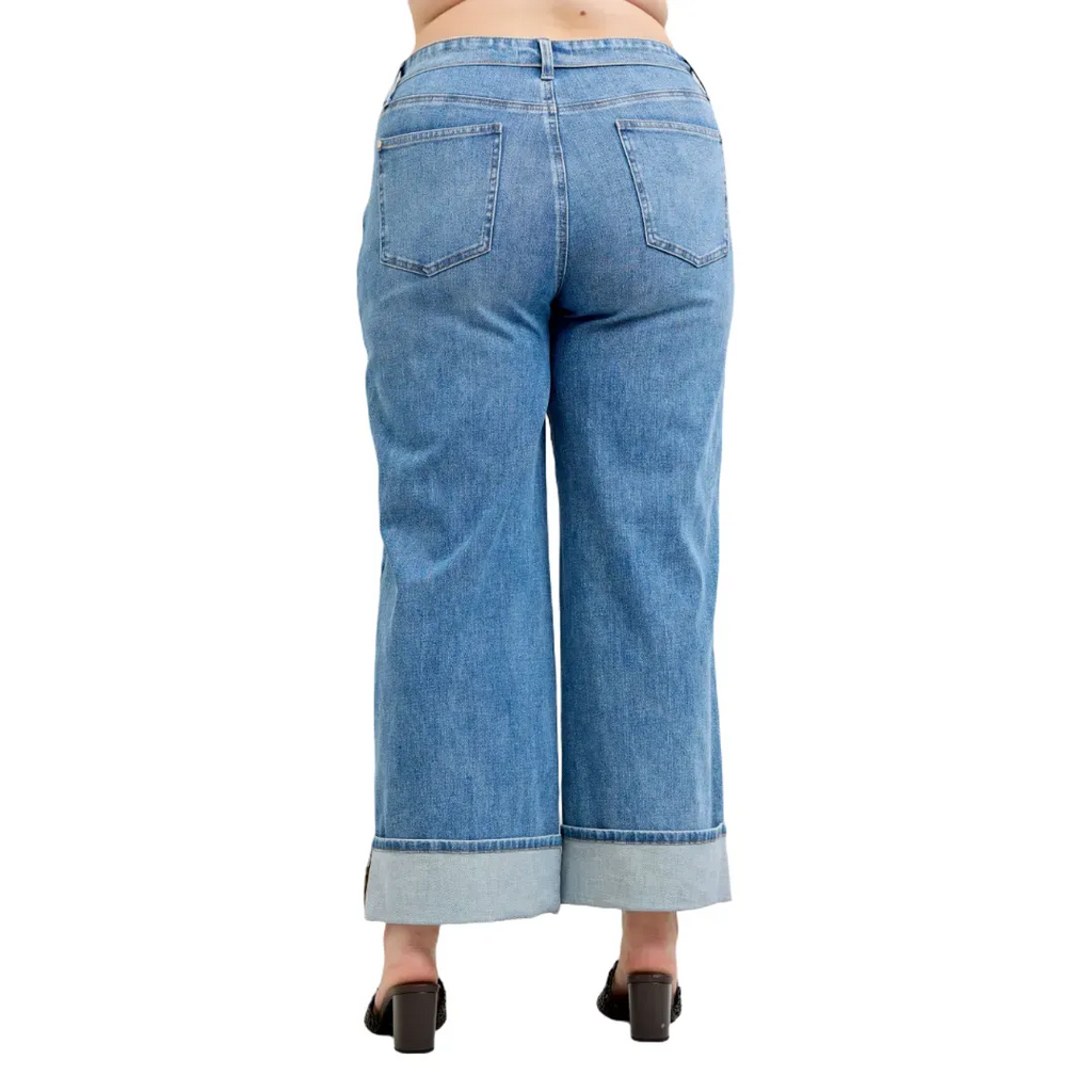 Judy Blue Mid Rise Fold Over Waistband Straight Denim Jeans 881100