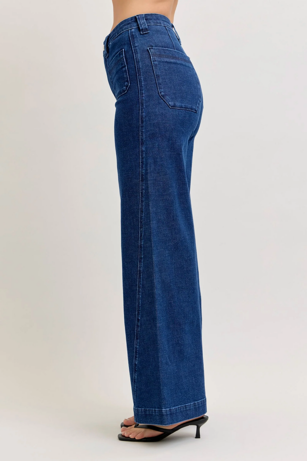 Judy Blue High Waist Patch Pockets & Twisted Seam Retro Wide Leg Denim Jeans 881092