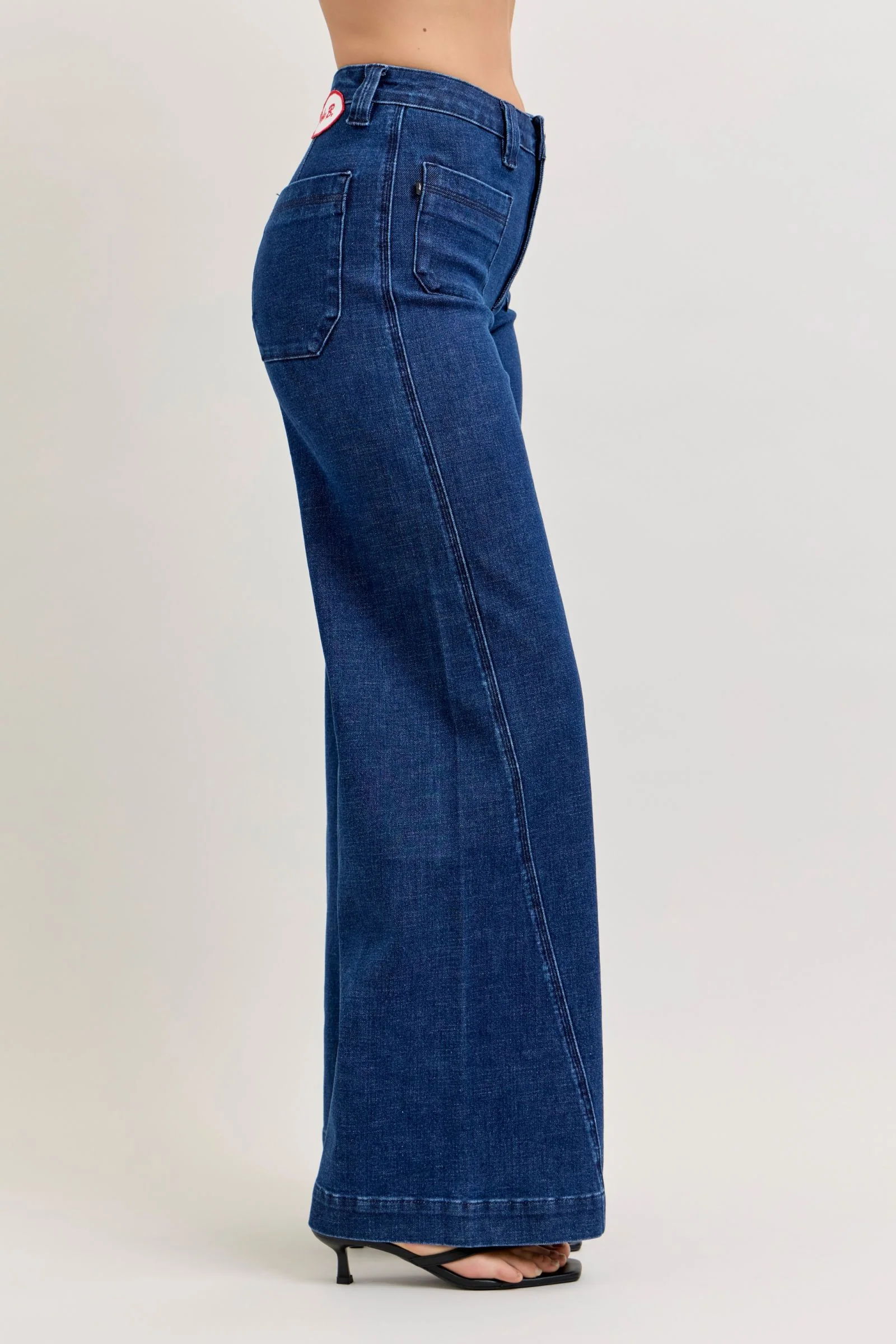 Judy Blue High Waist Patch Pockets & Twisted Seam Retro Wide Leg Denim Jeans 881092