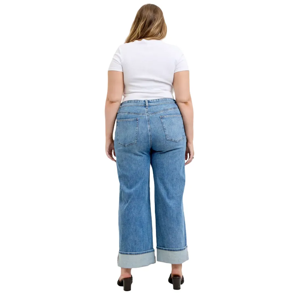 Judy Blue Mid Rise Fold Over Waistband Straight Denim Jeans 881100