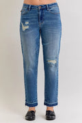 Judy Blue Full Size Mid Rise Bf Patch & Repair Destroy Release Hem Jeans Plus Size MD