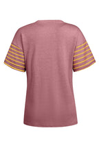 Red Dahlia Color Block Striped Detail Loose T Shirt