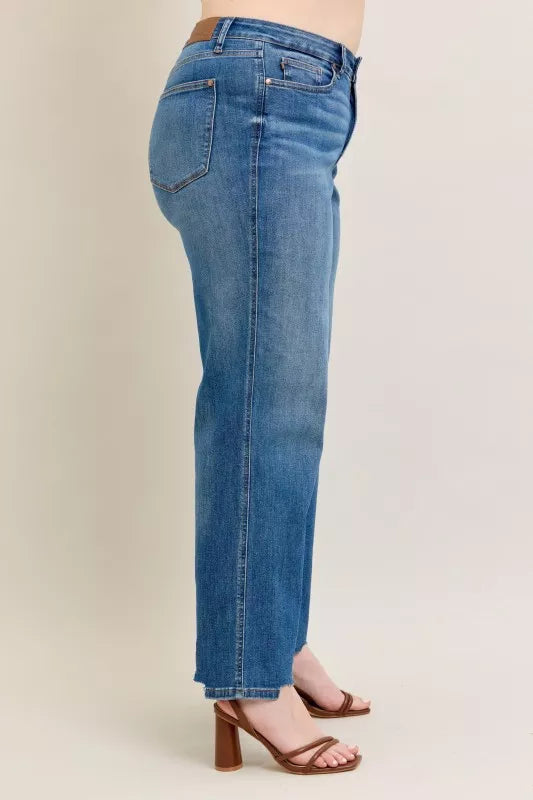 Judy Blue High Waist Tummy Control Chew Hem Destroy Wide Jeans 88932