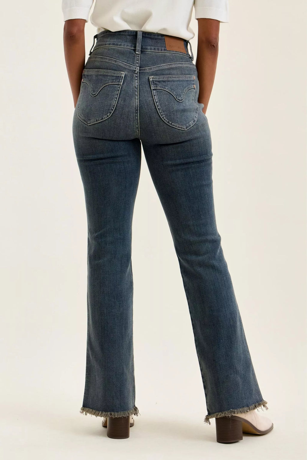 Judy Blue High Waist Double Button Vintage Grey Cast Daisy Bootcut Denim Jeans 82734