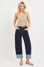 RISEN Slouchy Crop Barrel Cuffed Hem Jeans PGC21709 - SOLID DARK