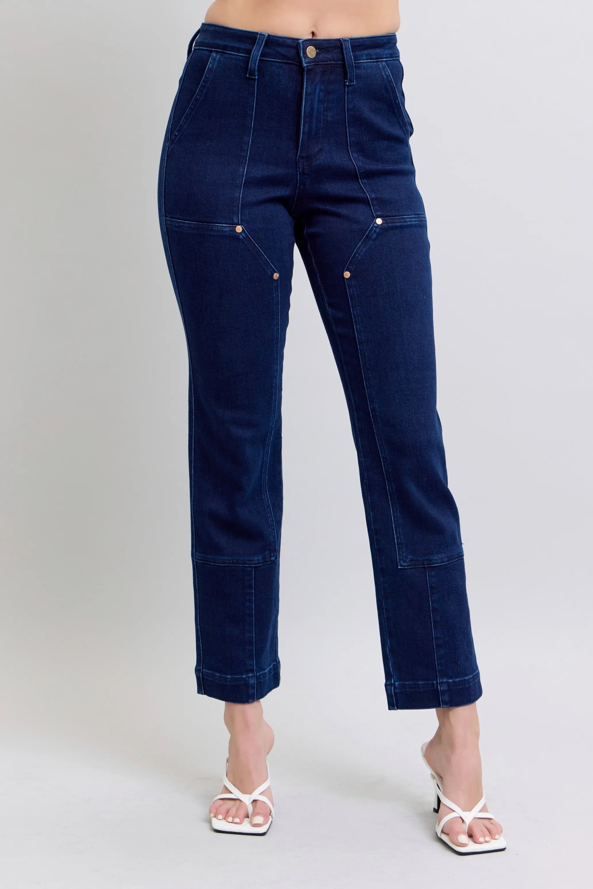Judy Blue Vintage Horizon High Rise Work Wear Utility Dark Wash Straight Leg Jeans 88918