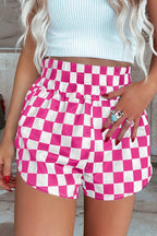Black Checkered Print High Waist Casual Shorts