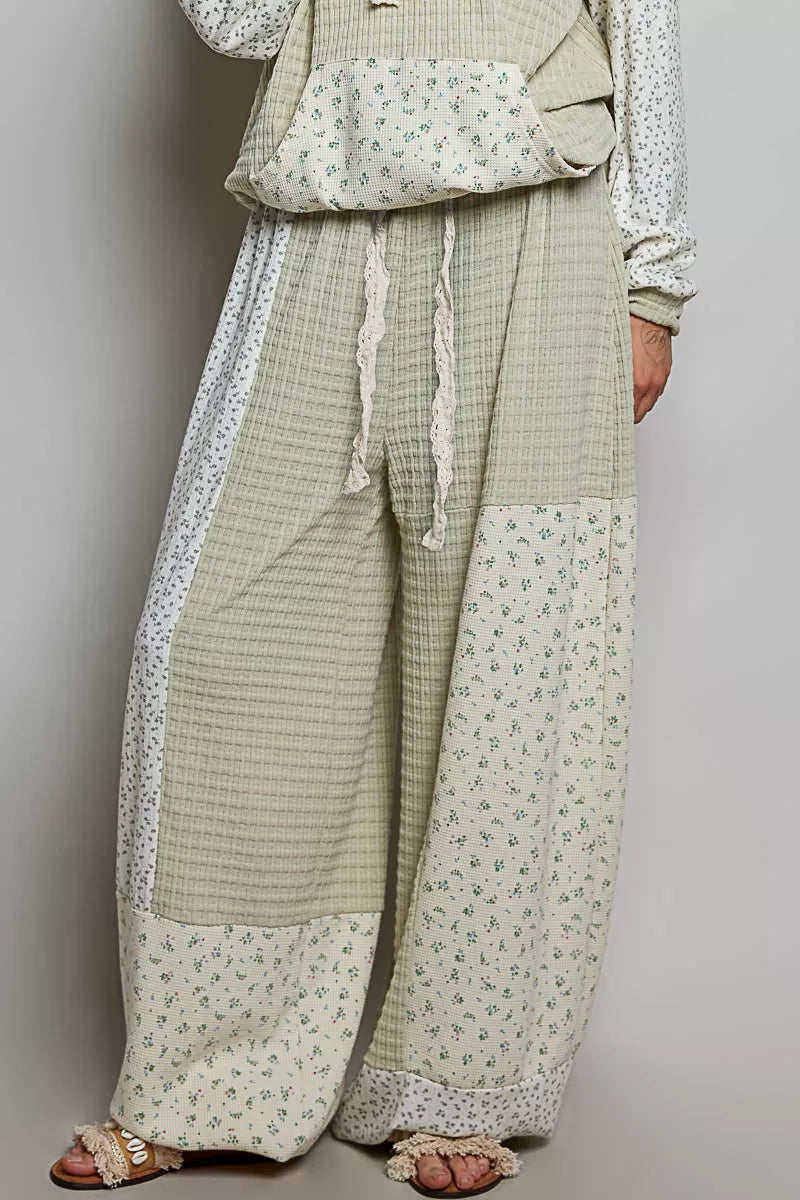 POL Patchwork Mixed Knit Wide Leg Pants SAGE MULTI