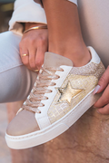 Dearlove Gold Glitter Star Patchwork PU Leather Lace-up Sneakers Gold 70%PVC+30%PU