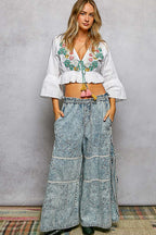 POL Floral Embroidered Cropped Blouse