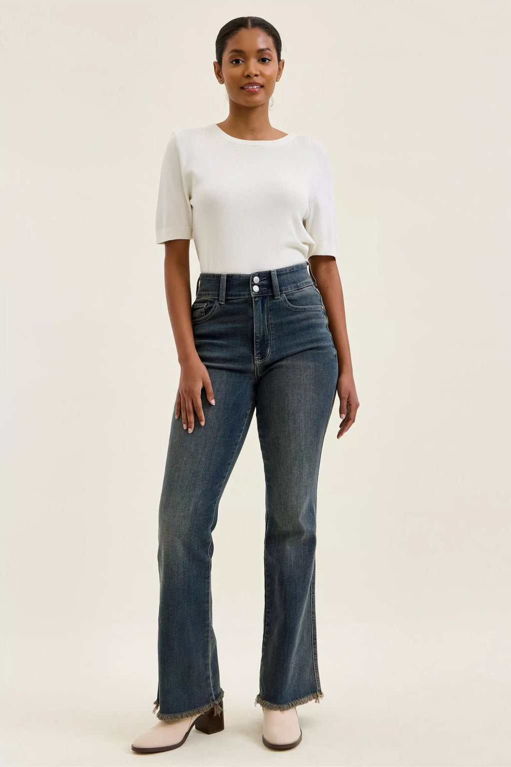 Judy Blue High Waist Double Button Vintage Grey Cast Daisy Bootcut Denim Jeans 82734