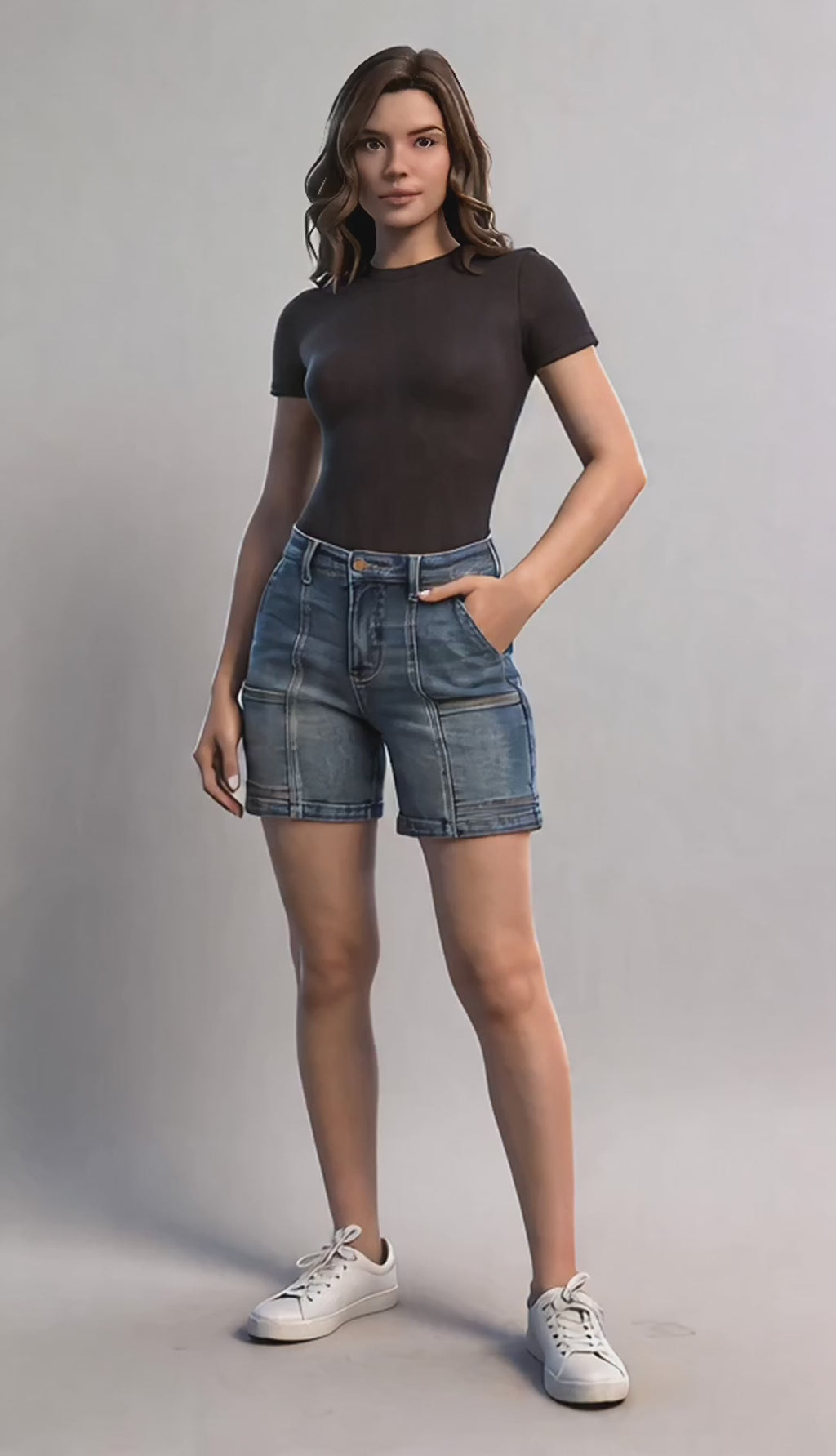 Judy Blue High Waist Utility Mid Denim Short 150316 Plus & Regular